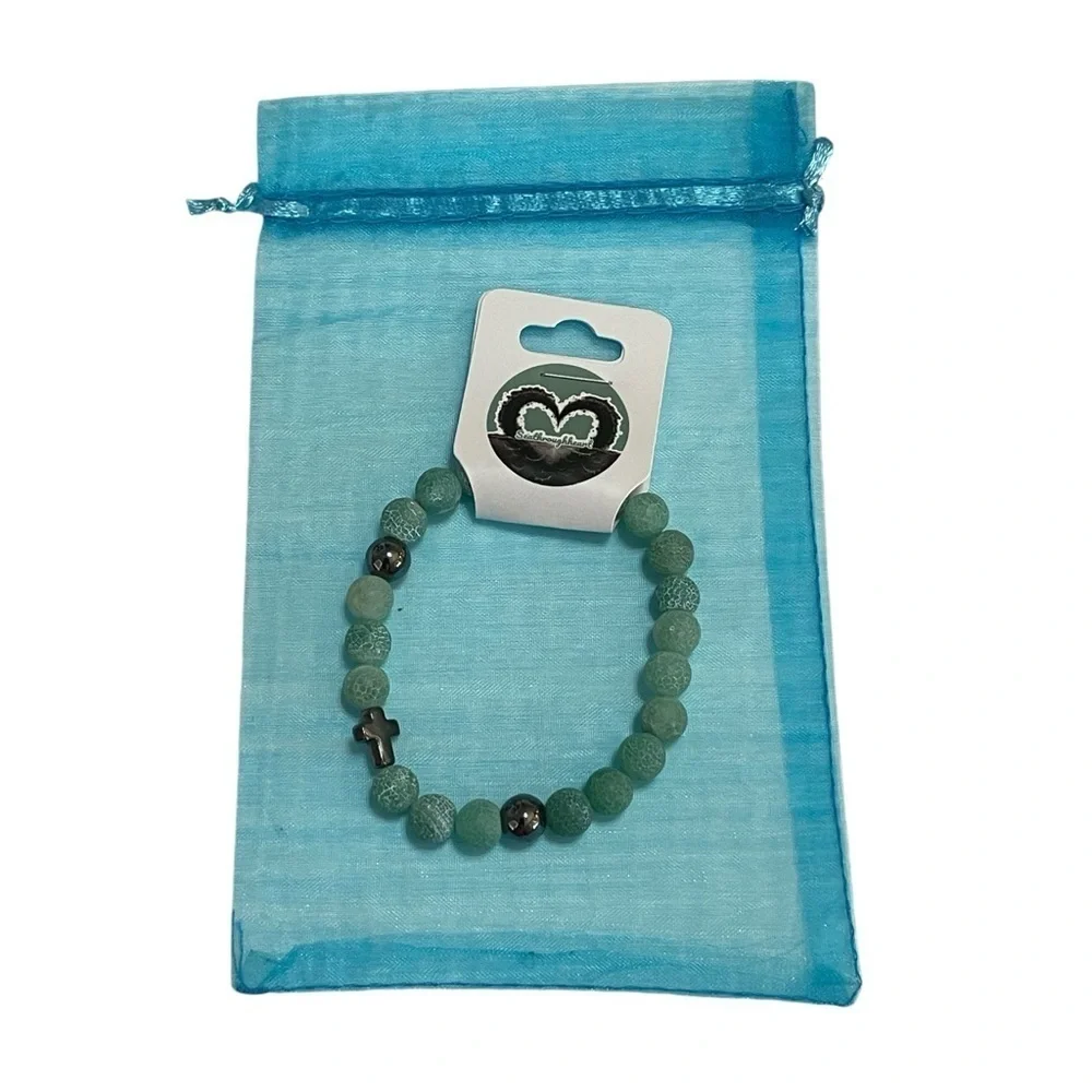 Weathered Agate & Obsidian Cross Bracelet